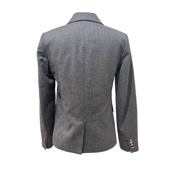 J. Crew Blazer Womens sz 2 Gray 100% Wool Jacket Gold Crest Buttons - Picture 2 of 7